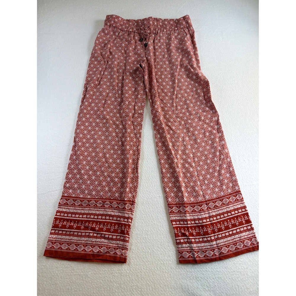 Lucy & Laurel Womens Rust Orange Geometric Print Wide Leg Rayon Boho Pants M